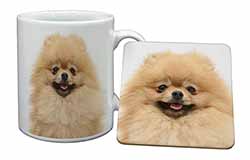 Cream Pomeranian Dog Mug and Coaster Set