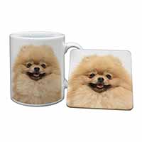 Cream Pomeranian Dog Mug and Coaster Set