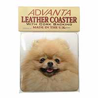 Cream Pomeranian Dog Single Leather Photo Coaster