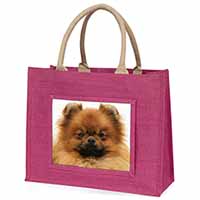 Pomeranian Dog Large Pink Jute Shopping Bag