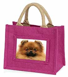 Pomeranian Dog Little Girls Small Pink Jute Shopping Bag