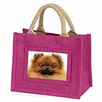 Pomeranian Dog Little Girls Small Pink Jute Shopping Bag