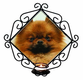 Pomeranian Dog Wrought Iron Wall Art Candle Holder