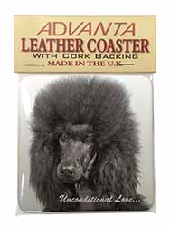 Black Poodle-With Love Single Leather Photo Coaster