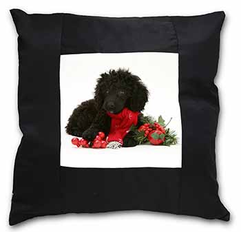 Christmas Poodle Black Satin Feel Scatter Cushion