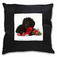 Christmas Poodle Black Satin Feel Scatter Cushion