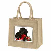 Christmas Poodle Natural/Beige Jute Large Shopping Bag