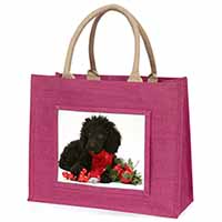 Christmas Poodle Large Pink Jute Shopping Bag