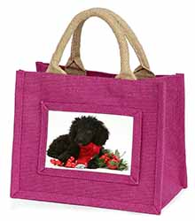 Christmas Poodle Little Girls Small Pink Jute Shopping Bag