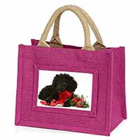 Christmas Poodle Little Girls Small Pink Jute Shopping Bag