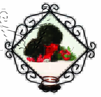 Christmas Poodle Wrought Iron Wall Art Candle Holder