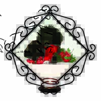 Christmas Poodle Wrought Iron Wall Art Candle Holder