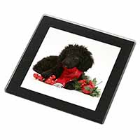 Christmas Poodle Black Rim High Quality Glass Coaster