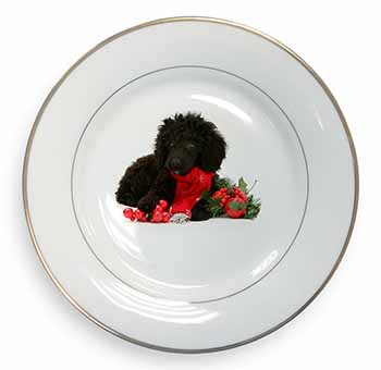 Christmas Poodle Gold Rim Plate Printed Full Colour in Gift Box