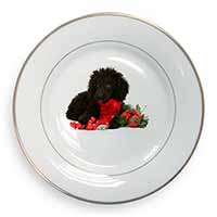 Christmas Poodle Gold Rim Plate Printed Full Colour in Gift Box