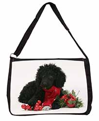 Christmas Poodle Large Black Laptop Shoulder Bag School/College