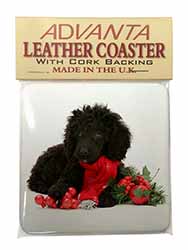 Christmas Poodle Single Leather Photo Coaster