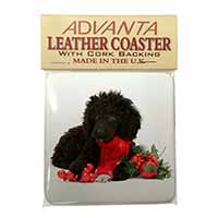 Christmas Poodle Single Leather Photo Coaster