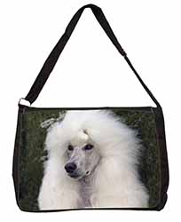 White Poodle Dog Large Black Laptop Shoulder Bag School/College