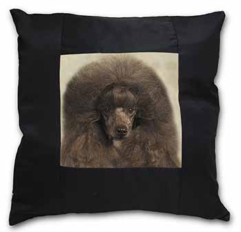 Chocolate Poodle Dog Black Satin Feel Scatter Cushion