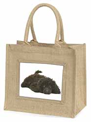 Miniature Poodle Dog Natural/Beige Jute Large Shopping Bag