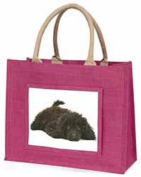Miniature Poodle Dog Large Pink Jute Shopping Bag