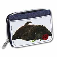 Miniature Poodle Dog with Red Rose Unisex Denim Purse Wallet