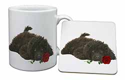 Miniature Poodle Dog with Red Rose Mug and Coaster Set