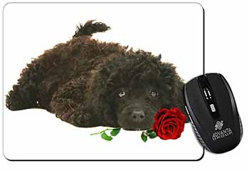 Miniature Poodle Dog with Red Rose Computer Mouse Mat