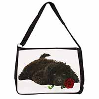 Miniature Poodle Dog with Red Rose Large Black Laptop Shoulder Bag School/Colleg