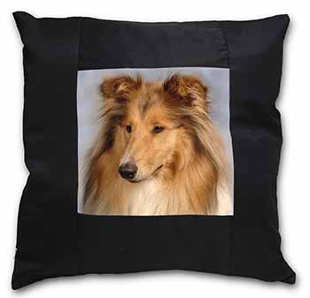 Rough Collie Dog Black Satin Feel Scatter Cushion
