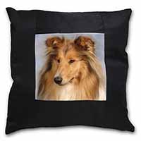 Rough Collie Dog Black Satin Feel Scatter Cushion