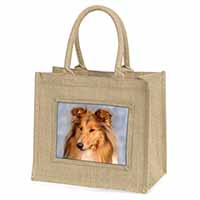 Rough Collie Dog Natural/Beige Jute Large Shopping Bag