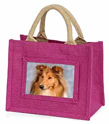 Rough Collie Dog Little Girls Small Pink Jute Shopping Bag