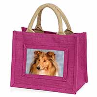 Rough Collie Dog Little Girls Small Pink Jute Shopping Bag