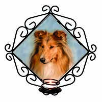 Rough Collie Dog Wrought Iron Wall Art Candle Holder