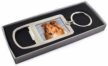 Rough Collie Dog Chrome Metal Bottle Opener Keyring in Box