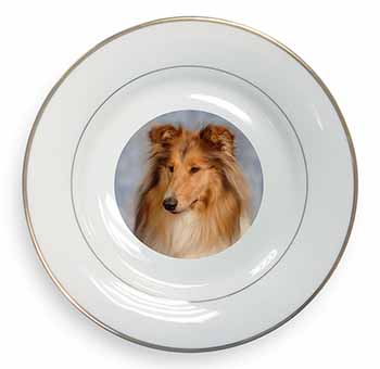 Rough Collie Dog Gold Rim Plate Printed Full Colour in Gift Box