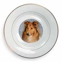 Rough Collie Dog Gold Rim Plate Printed Full Colour in Gift Box