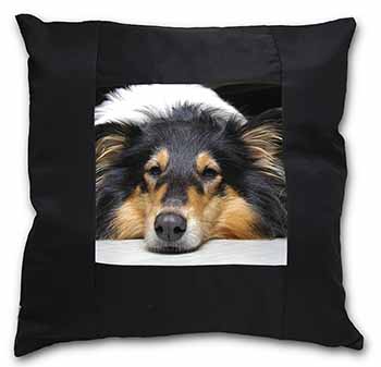 Tri-Colour Rough Collie Dog Black Satin Feel Scatter Cushion
