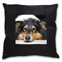 Tri-Colour Rough Collie Dog Black Satin Feel Scatter Cushion