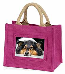 Tri-Colour Rough Collie Dog Little Girls Small Pink Jute Shopping Bag