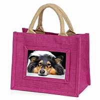Tri-Colour Rough Collie Dog Little Girls Small Pink Jute Shopping Bag