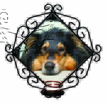 Tri-Colour Rough Collie Dog Wrought Iron Wall Art Candle Holder