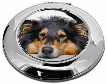 Tri-Colour Rough Collie Dog Make-Up Round Compact Mirror