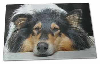 Large Glass Cutting Chopping Board Tri-Colour Rough Collie Dog