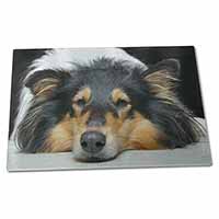 Large Glass Cutting Chopping Board Tri-Colour Rough Collie Dog