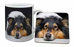 Tri-Colour Rough Collie Dog Mug and Coaster Set