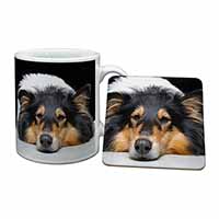 Tri-Colour Rough Collie Dog Mug and Coaster Set