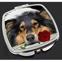 A Rough Collie Dog with Red Rose Make-Up Compact Mirror